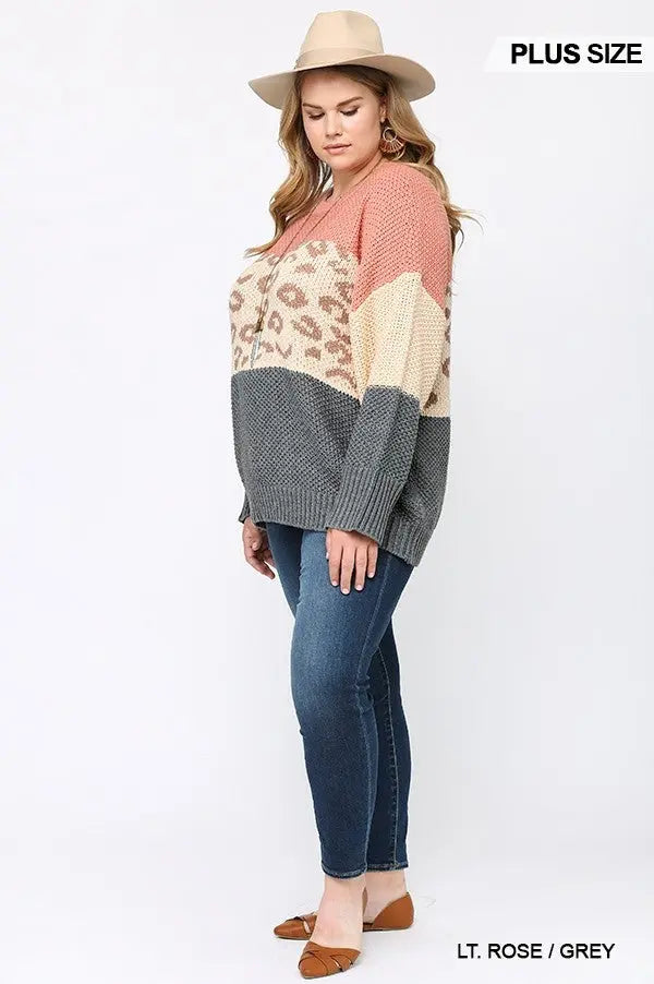 Color Block And Leopard Pattern Mixed Pullover Sweater Sunny EvE Fashion