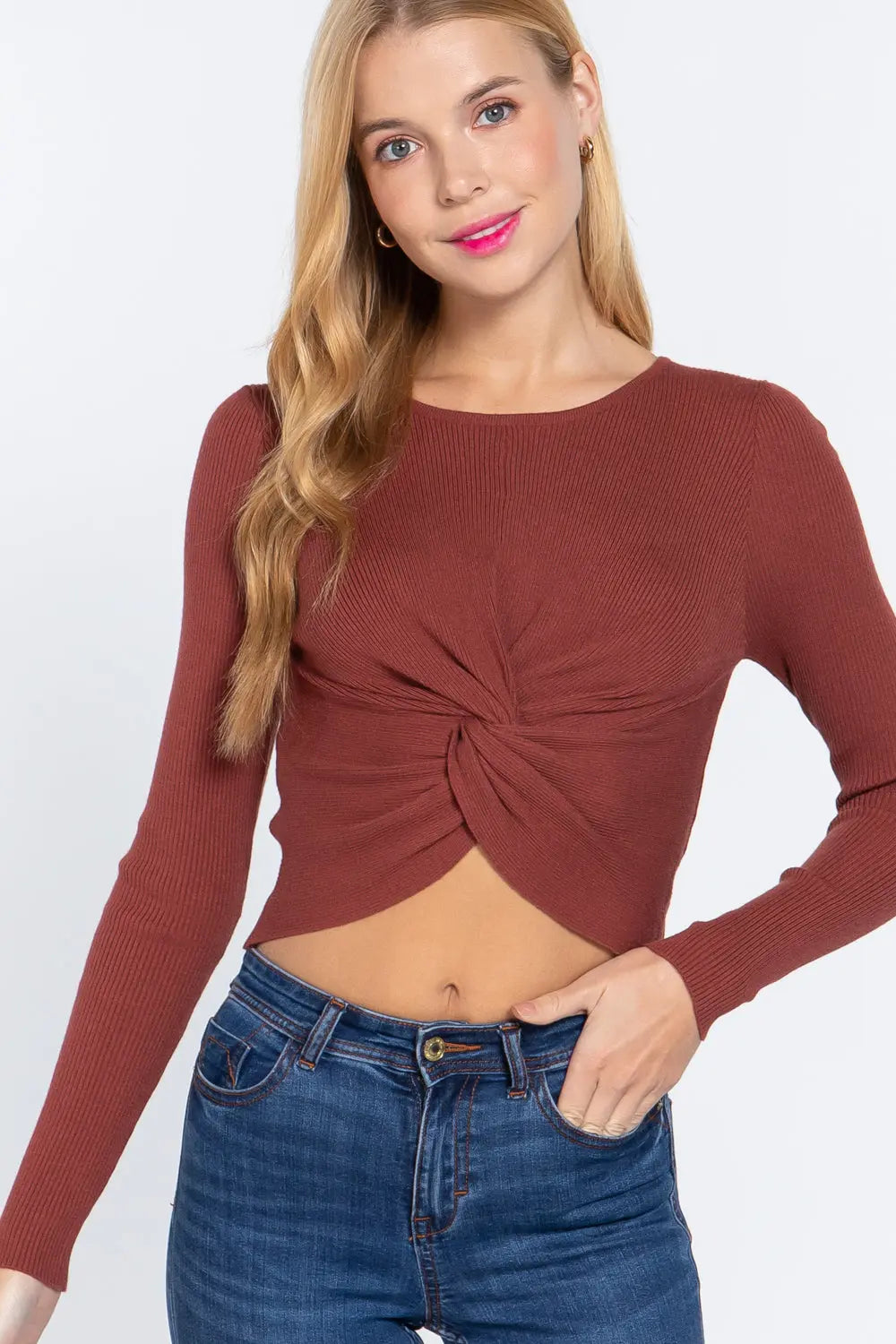 Crew Neck Knotted Crop Sweater Sunny EvE Fashion