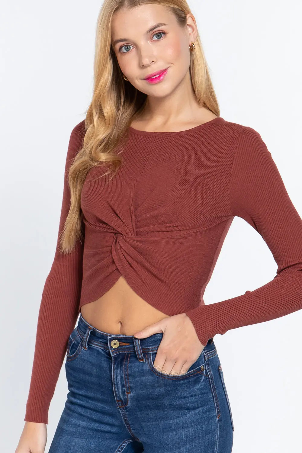 Crew Neck Knotted Crop Sweater Sunny EvE Fashion