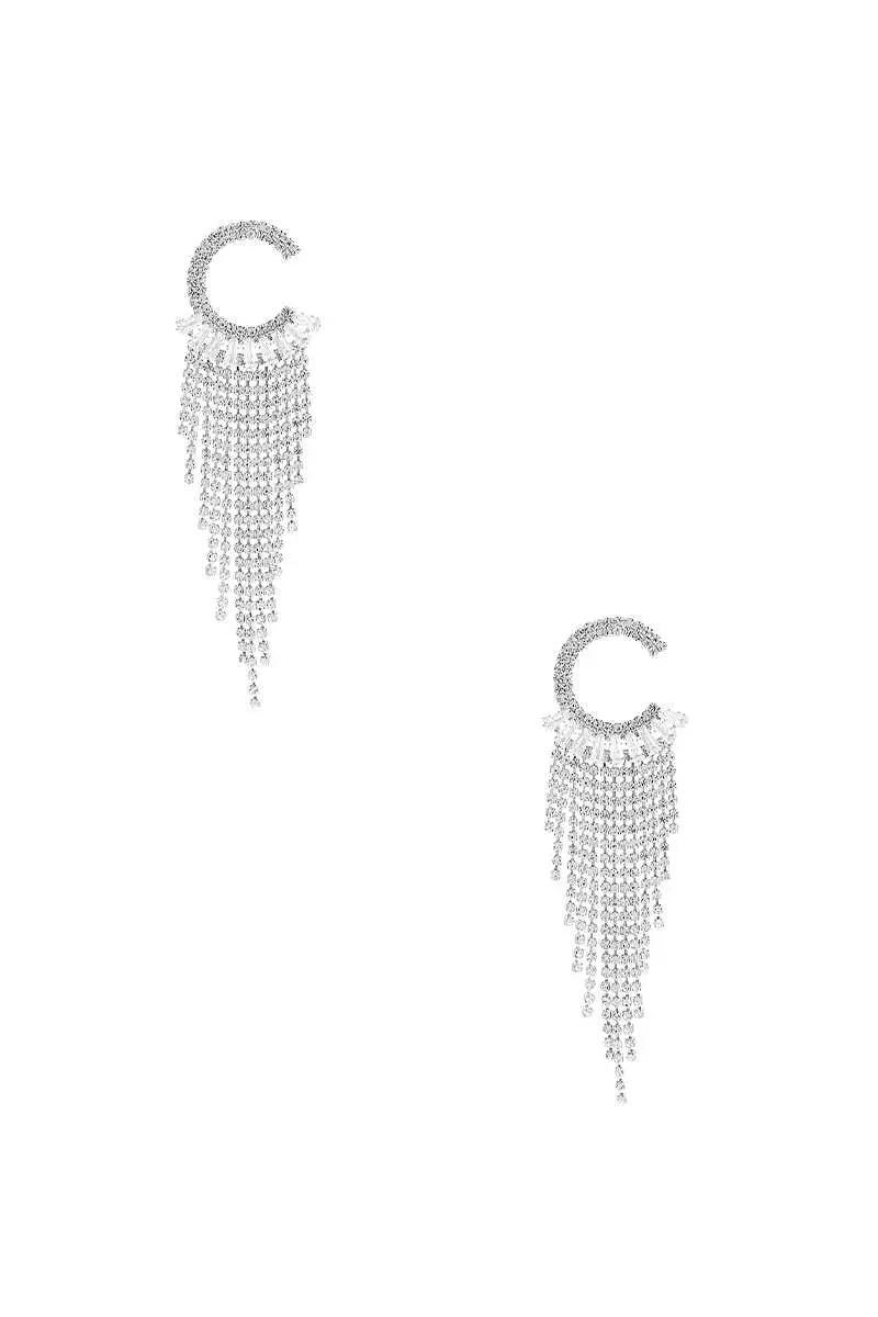 Crystal C Shape Baguette Fringe Earring Sunny EvE Fashion