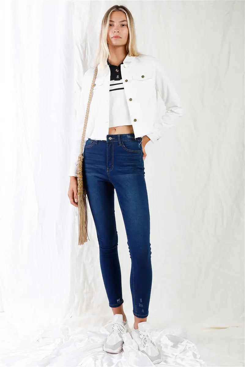 Dark Blue High-waisted With Rips Skinny Denim Jeans Sunny EvE Fashion