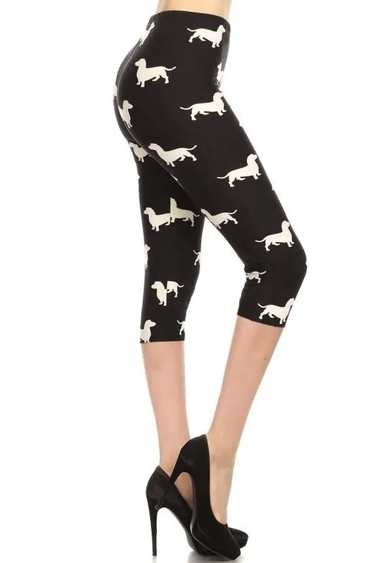 Dog Print, High Waisted Capri Leggings In A Fitted Style With An Elastic Waistband. Sunny EvE Fashion