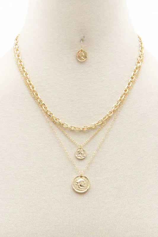 Double Coin Charm Layered Necklace Sunny EvE Fashion