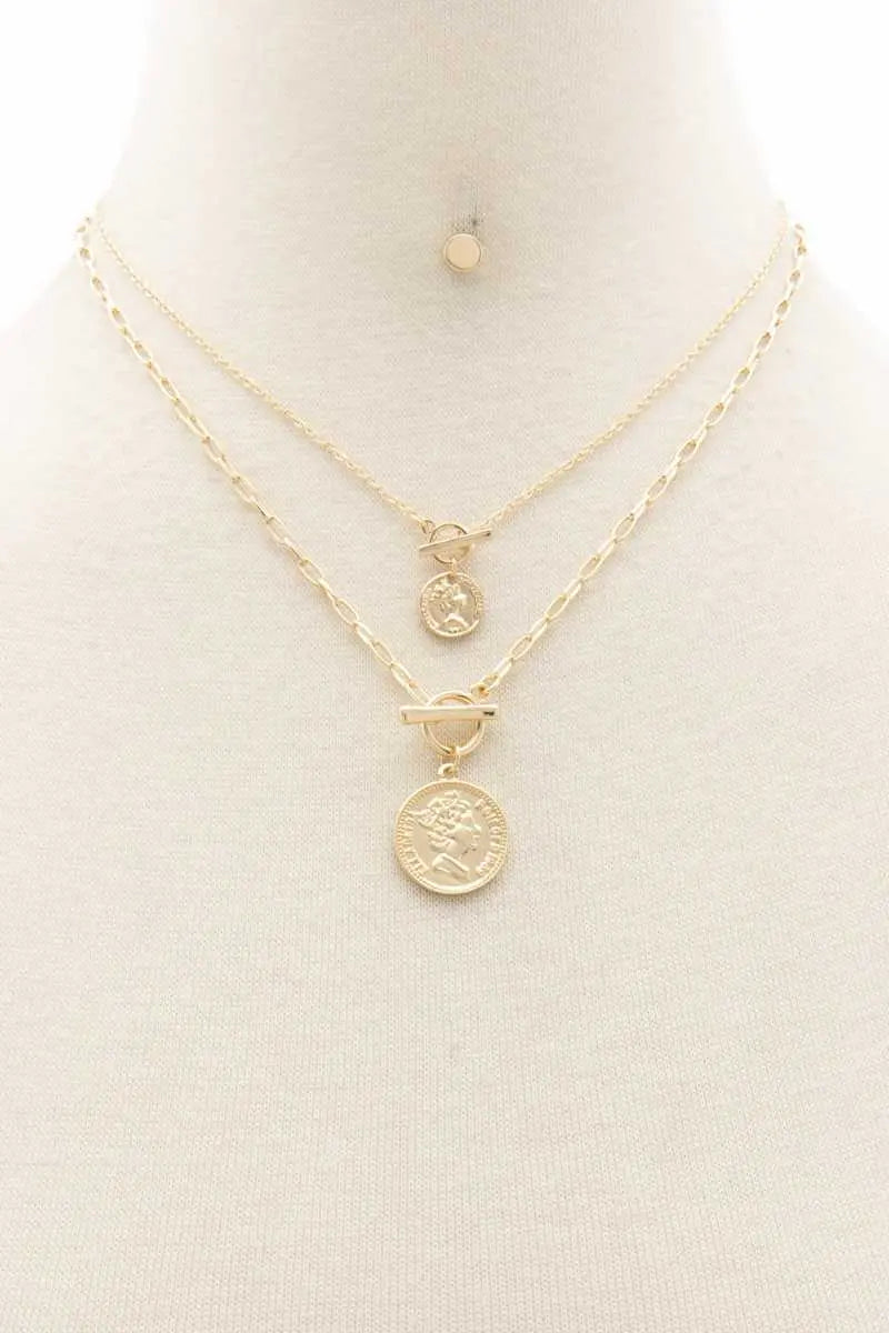 Double Coin Toggle Clasp Layered Necklace Sunny EvE Fashion