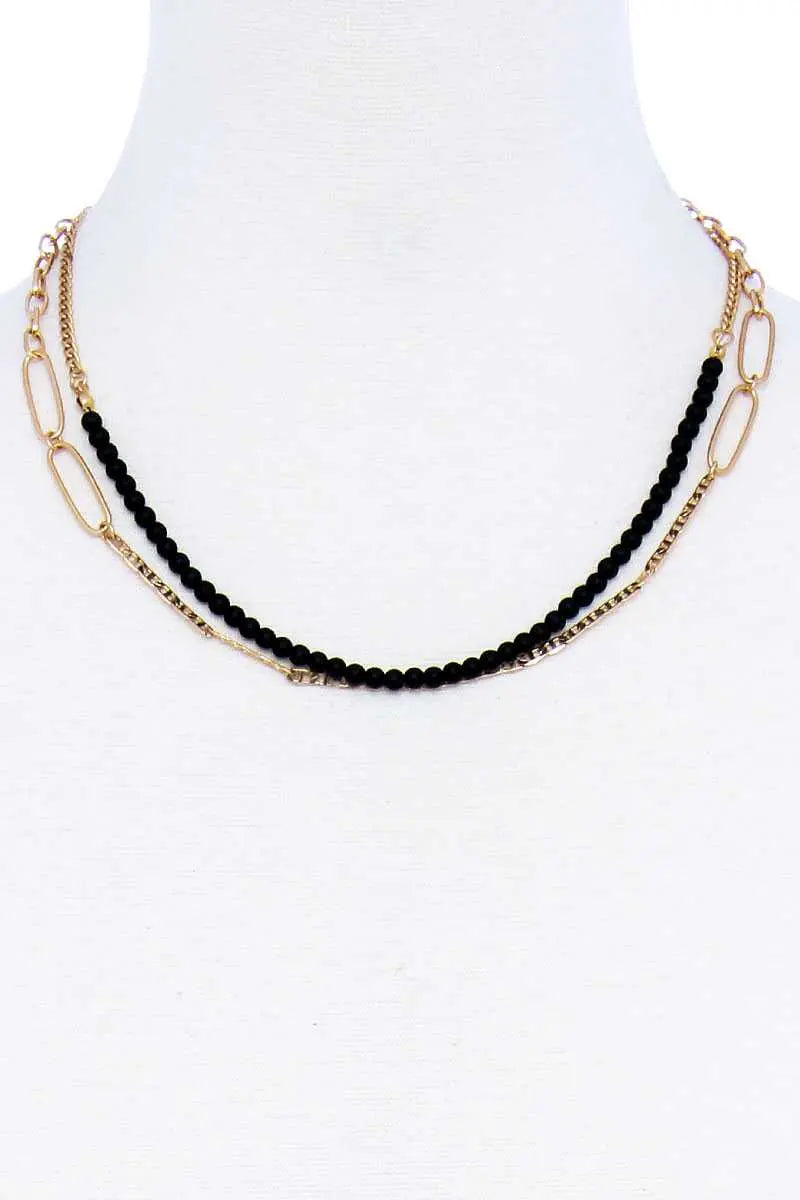 Double Layer Beaded And Chain Necklace Sunny EvE Fashion