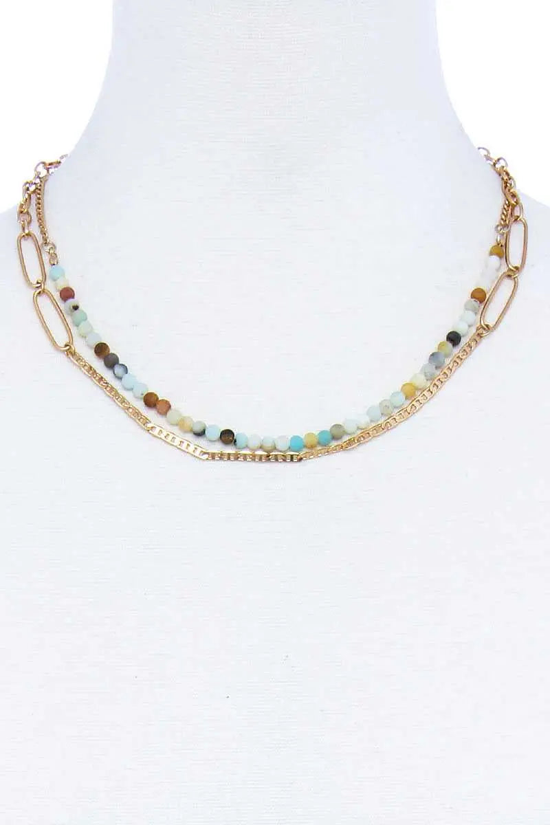 Double Layer Beaded And Chain Necklace Sunny EvE Fashion
