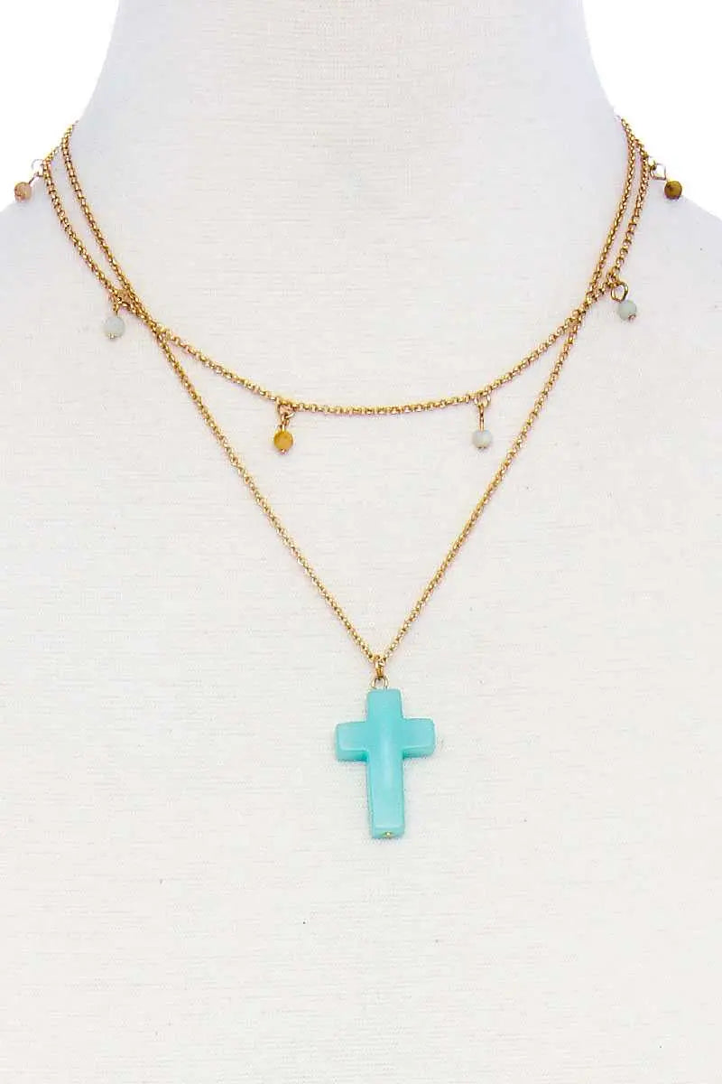 Double Layered Cross Pendant Chain Necklace Sunny EvE Fashion