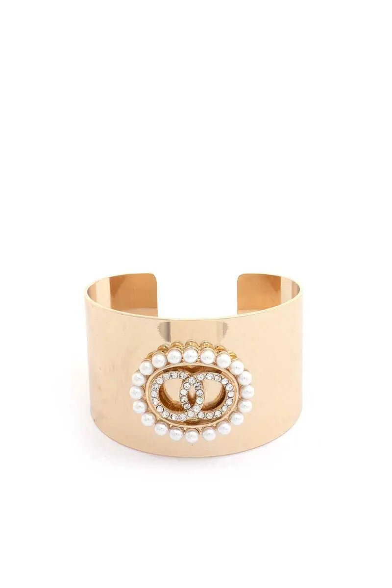 Double Link Rhinestone Pearl Metal Cuff Bracelet Sunny EvE Fashion