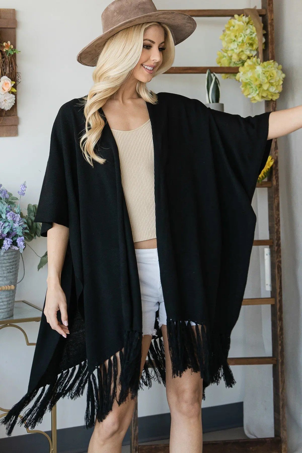 Draped Poncho Cardigan With String Detail Sunny EvE Fashion