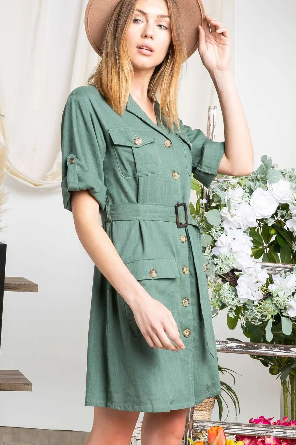 Drop Shoulder With Saist Tie Belted Dress Sunny EvE Fashion