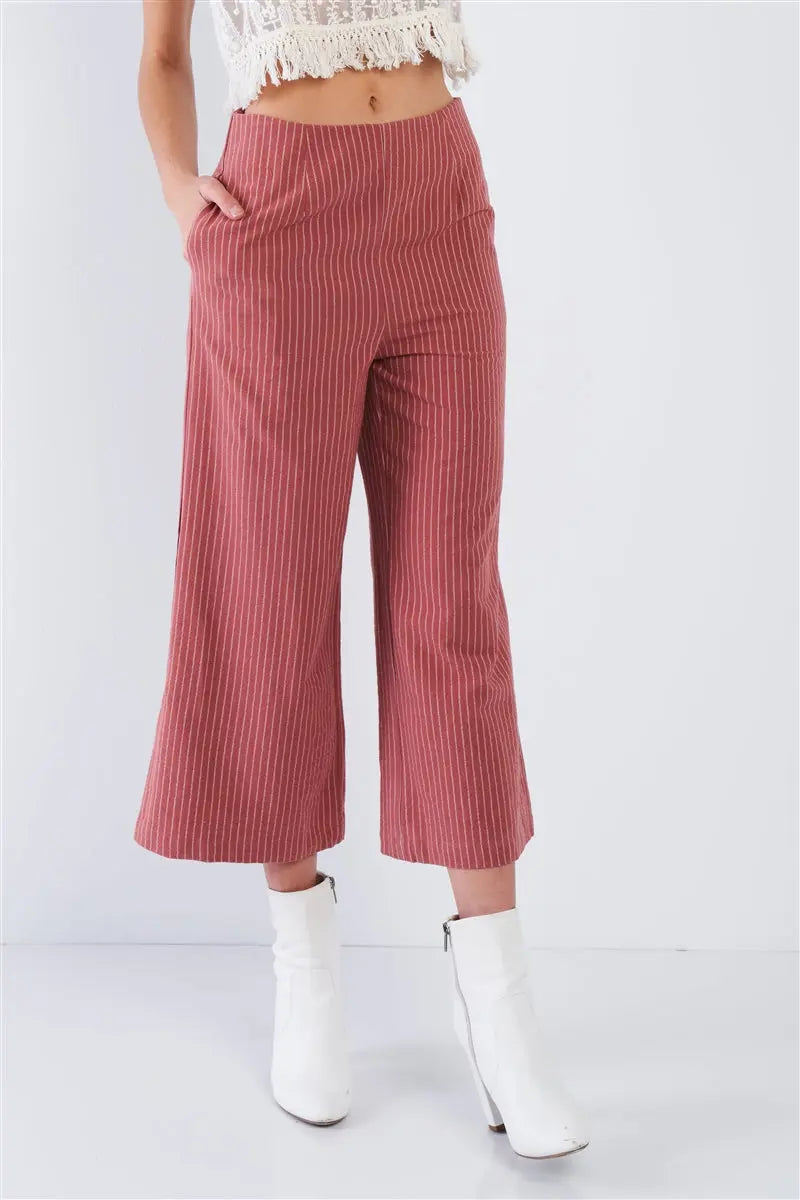 Dusty Rose Pink Cotton Pinstripe Gaucho Pants Sunny EvE Fashion