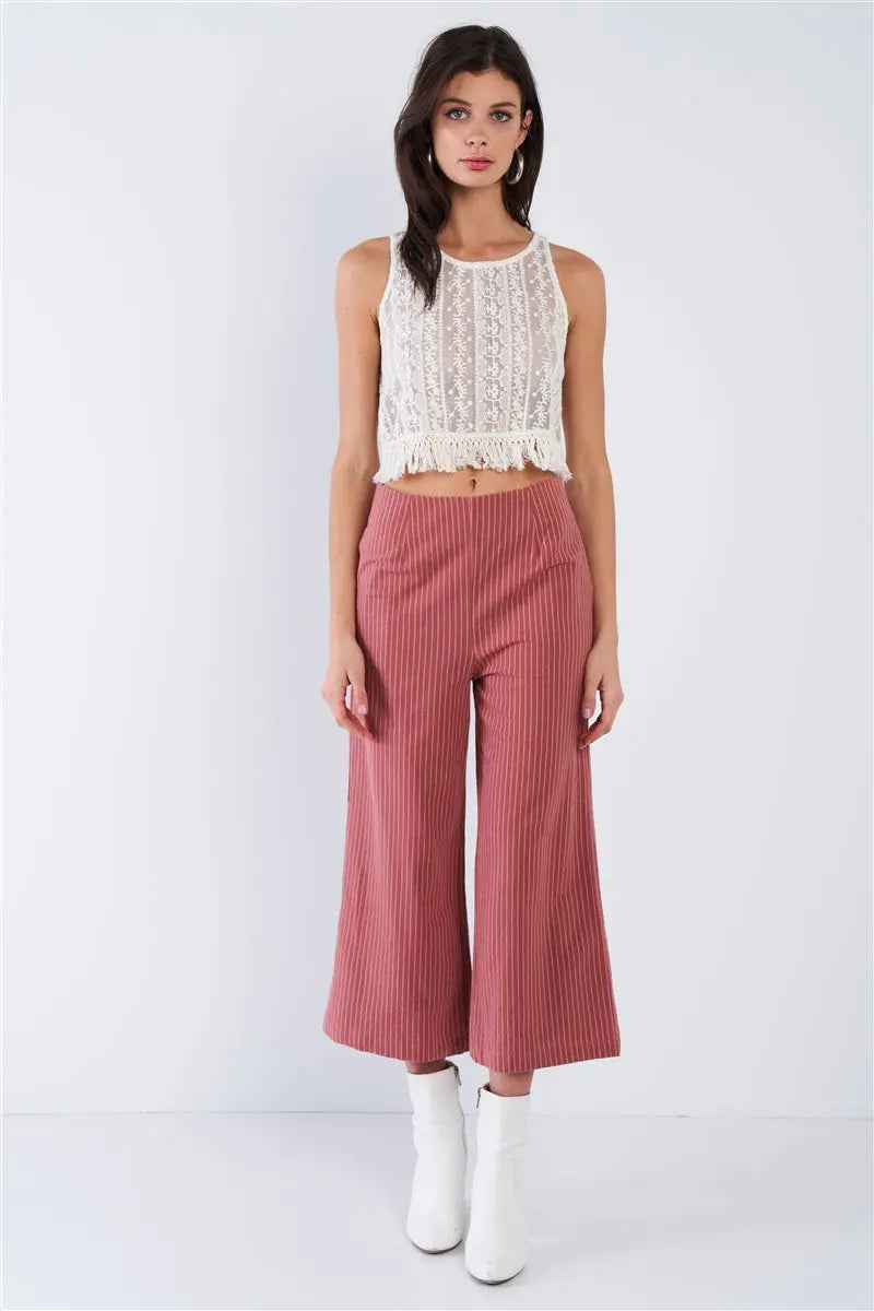 Dusty Rose Pink Cotton Pinstripe Gaucho Pants Sunny EvE Fashion