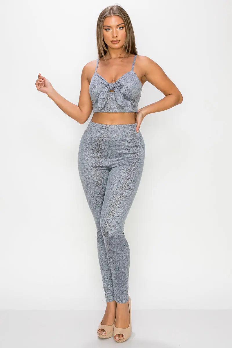 Embossed Snake Print Top And Leggings Set Sunny EvE Fashion