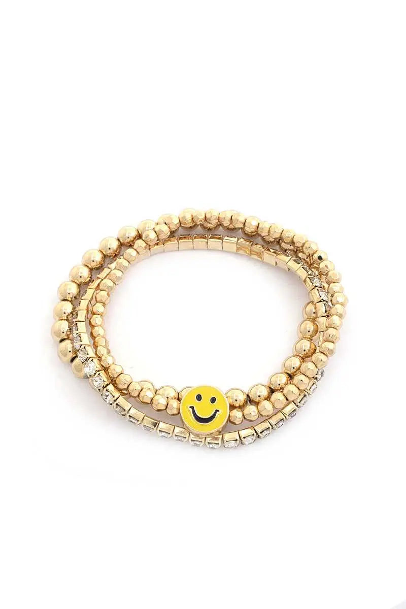 Enamel Happy Face Charm Rhinestone Ball Bead Bracelet Set Sunny EvE Fashion