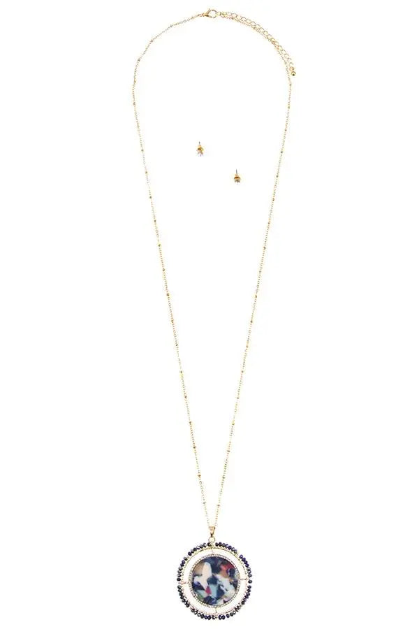 Faceted bead acetate circle pendant necklace set Sunny EvE Fashion