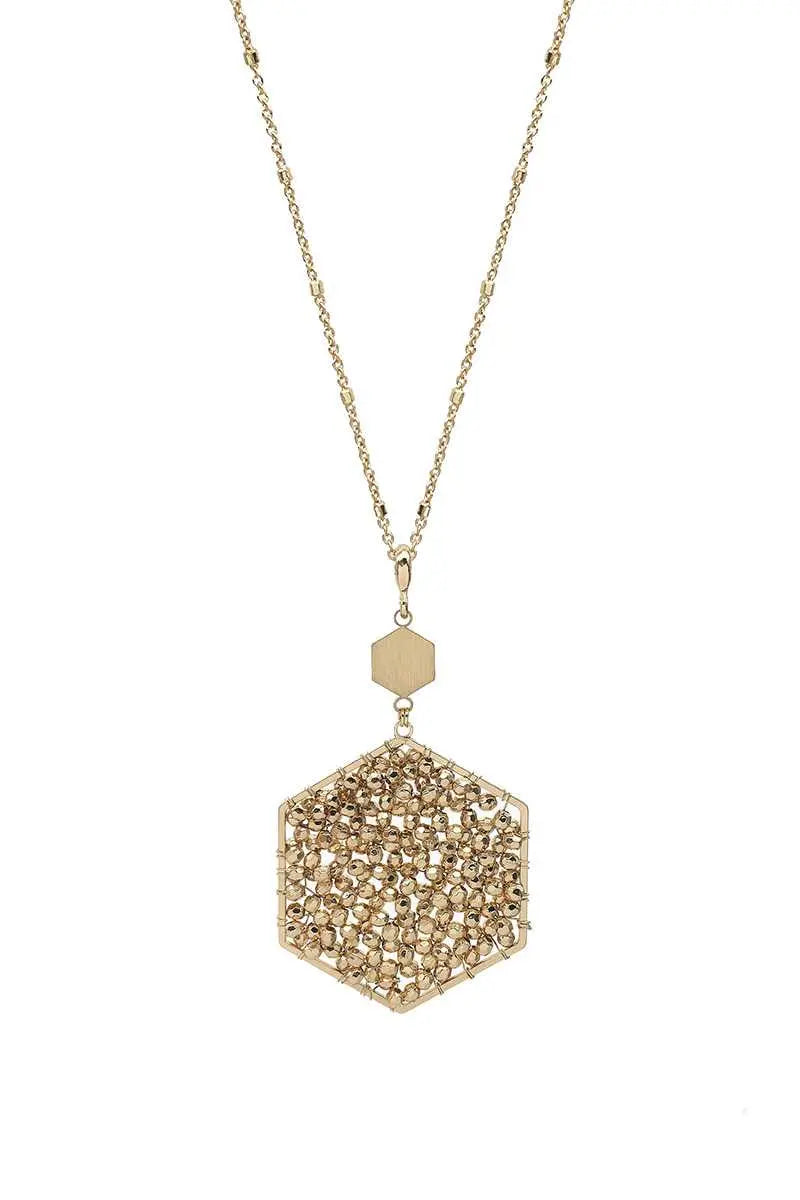 Fashion Glass Bead Hexagon Pendant Long Necklace Sunny EvE Fashion