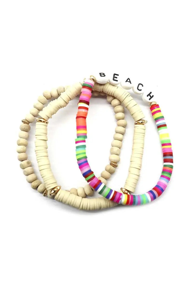 Fashion Wood Rubber Disc Bead Beach Letter Stretch Multi Bracelet Sunny EvE Fashion