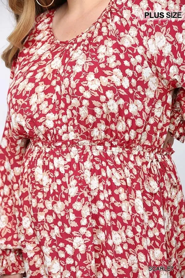 Floral Printed V-neck Ruffle Dress With Side Spaghetti Tie Detail Sunny EvE Fashion