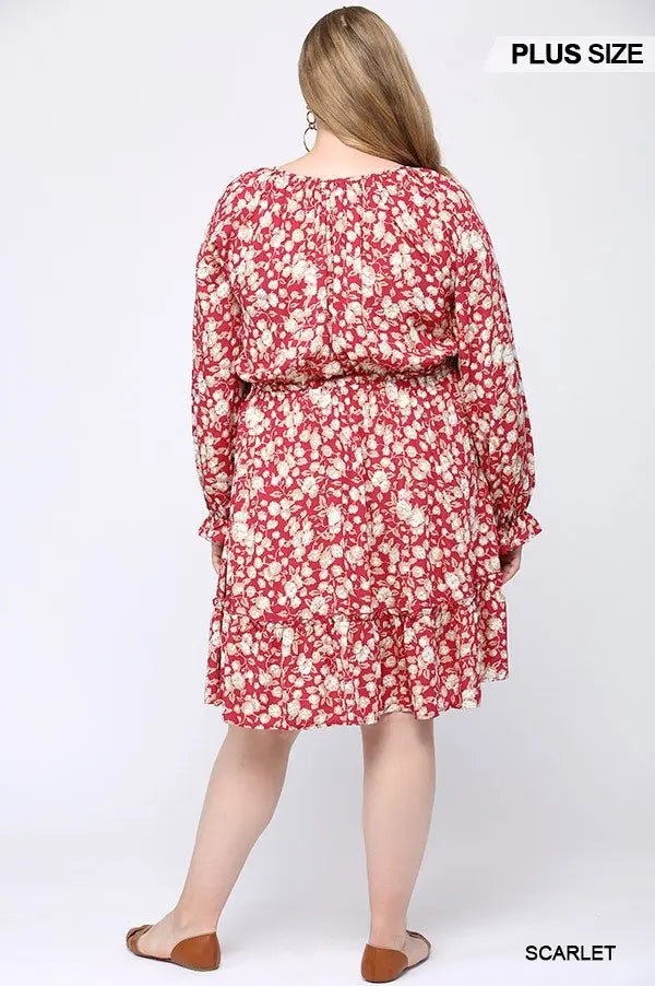 Floral Printed V-neck Ruffle Dress With Side Spaghetti Tie Detail Sunny EvE Fashion
