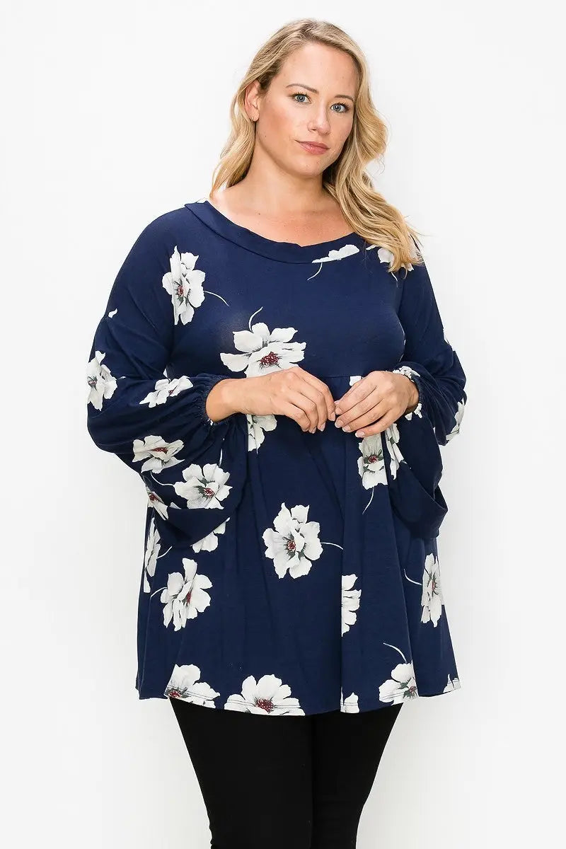 Floral, Bubble Sleeve Tunic Top Sunny EvE Fashion