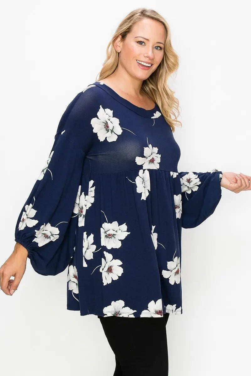 Floral, Bubble Sleeve Tunic Top Sunny EvE Fashion