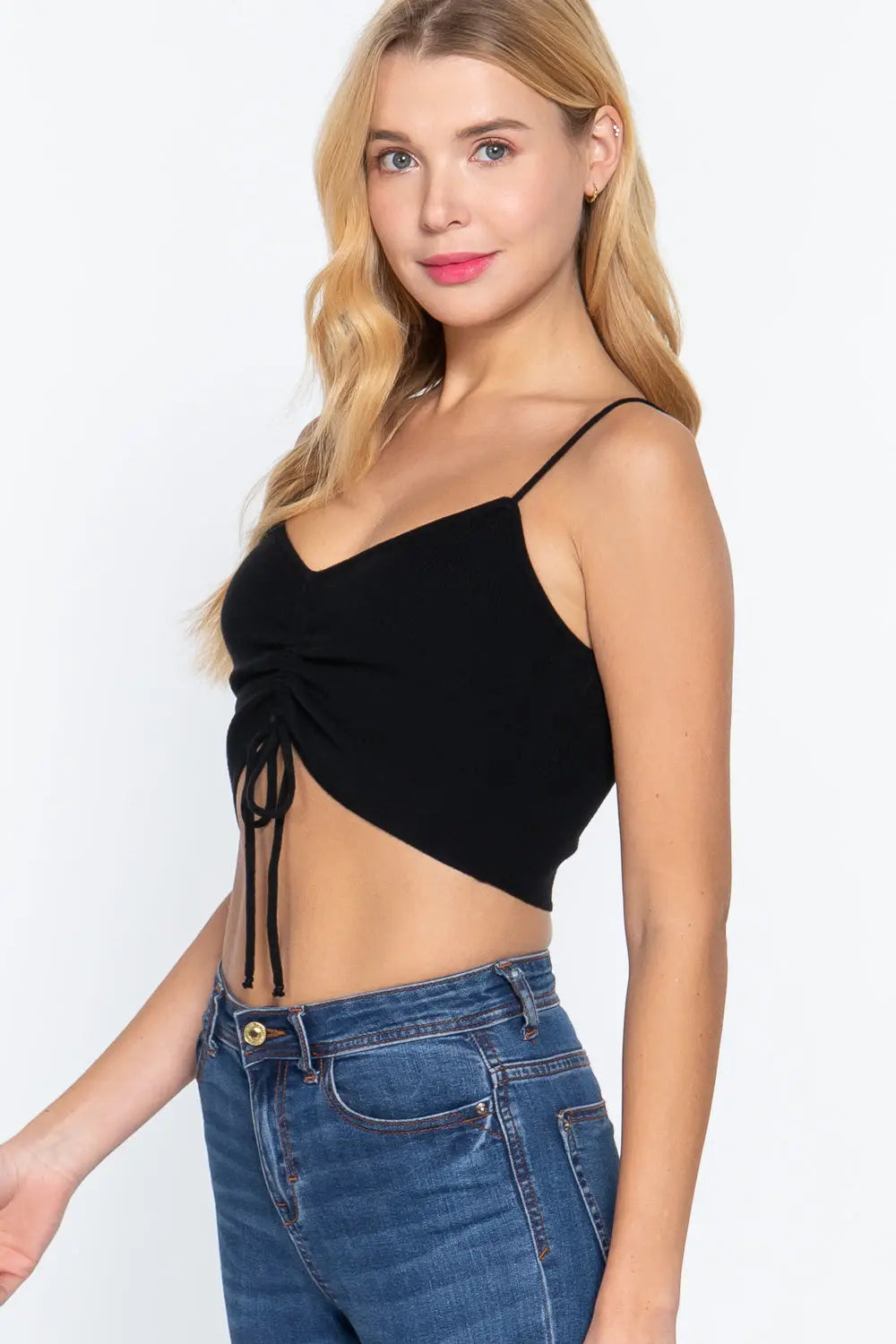 Front Ruched Detail Sweater Knit Crop Cami Top Sunny EvE Fashion