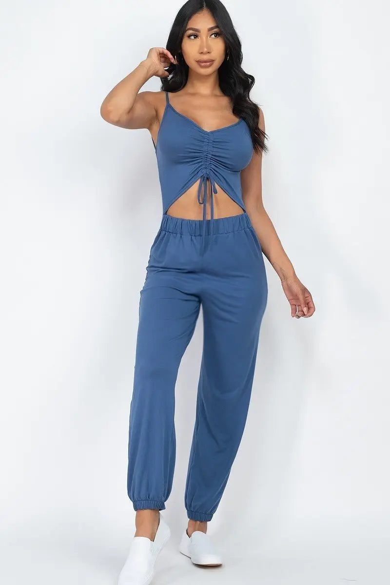 Front Ruched With Adjustable String Cami Casual/summer Jumpsuit Sunny EvE Fashion