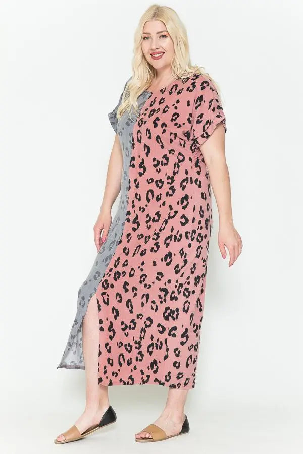 Front Slit Dolman Leopard Print Maxi Dress Sunny EvE Fashion