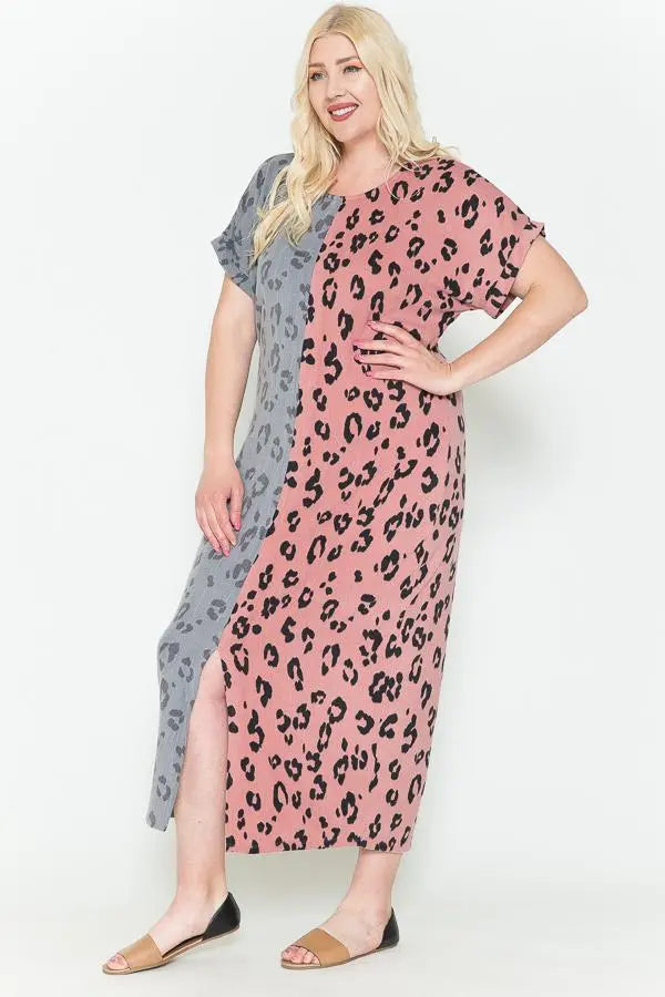Front Slit Dolman Leopard Print Maxi Dress Sunny EvE Fashion