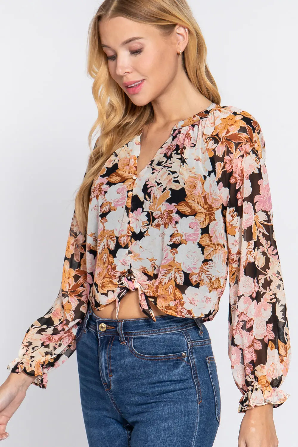 Front Tie Detail Print Woven Blouse Sunny EvE Fashion
