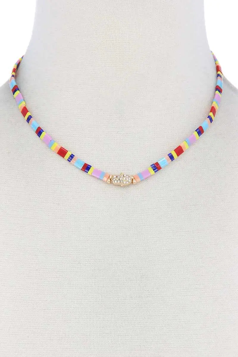 Hamsa Hand Charm Color Block Necklace Sunny EvE Fashion