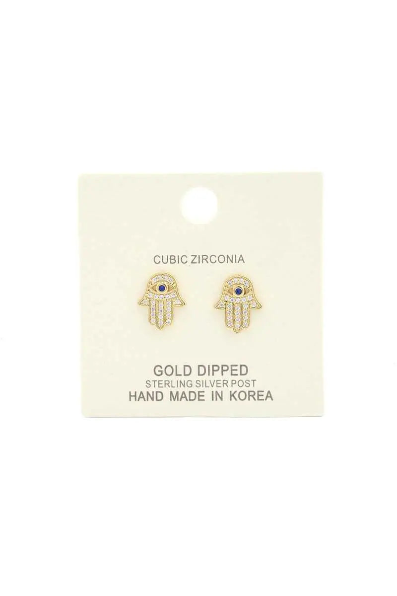 Hamsa Hand Cubic Zirconia Gold Dipped Earring Sunny EvE Fashion