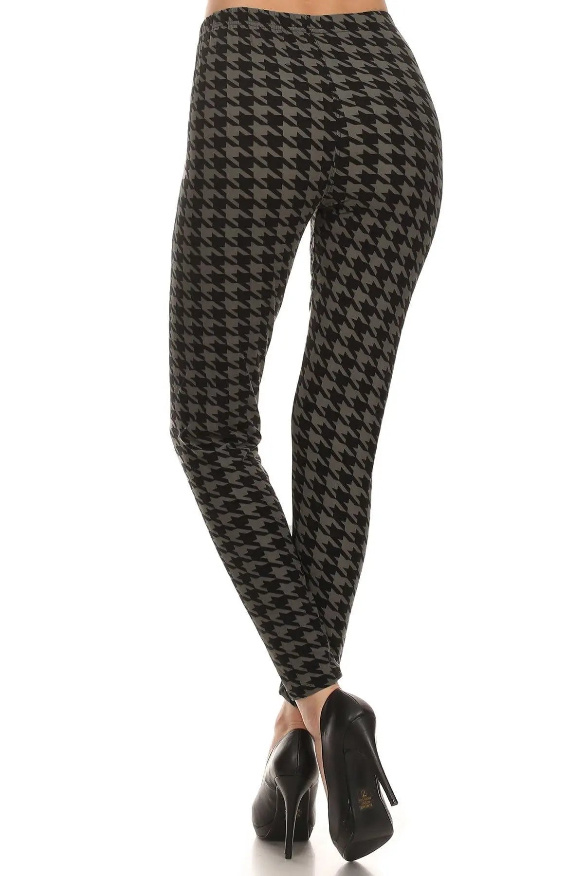 High Waisted Hound Tooth Printed Knit Legging With Elastic Waistband Sunny EvE Fashion