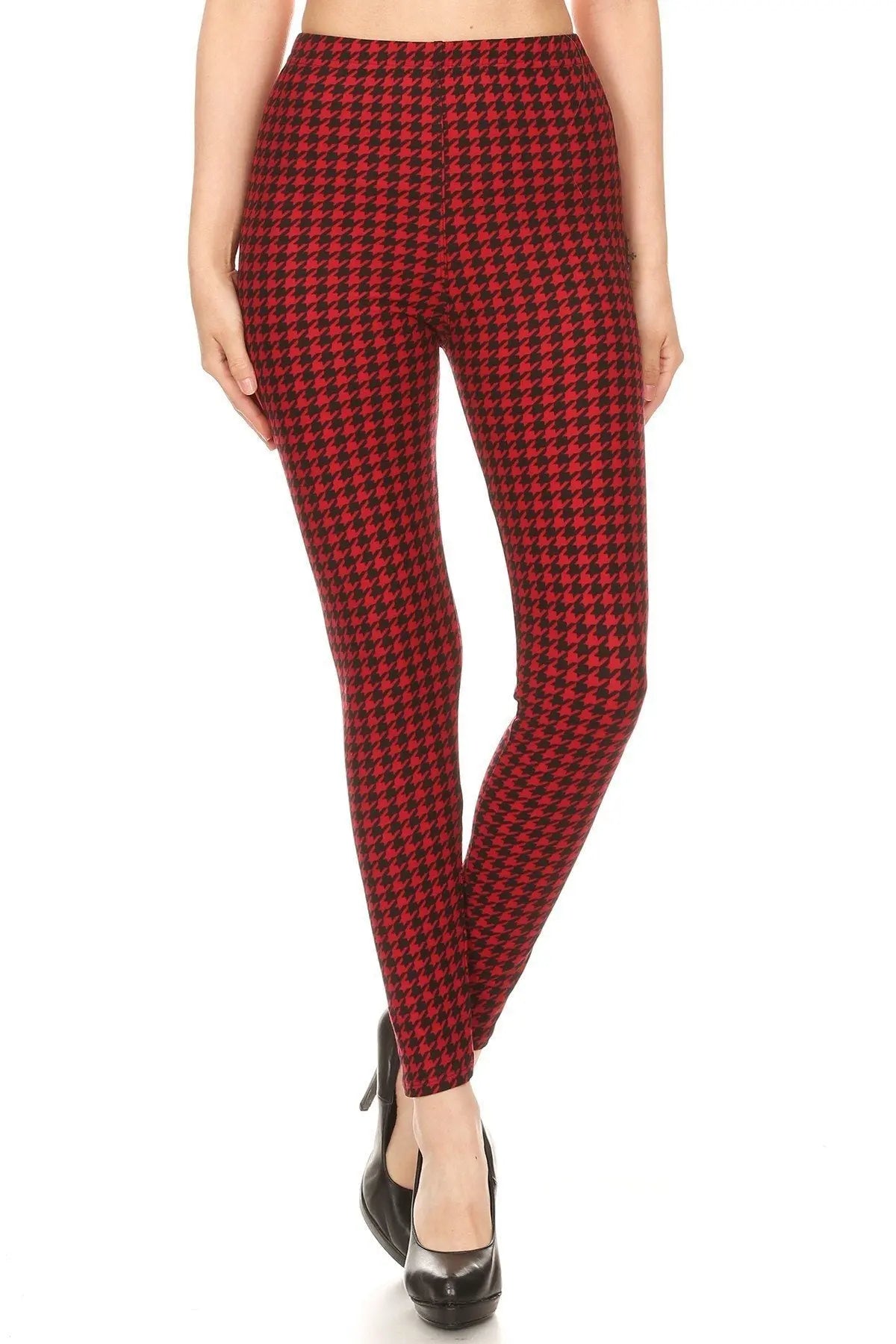 Hounds Tooth Print, High Rise, Fitted Leggings, With An Elastic Waistband Sunny EvE Fashion