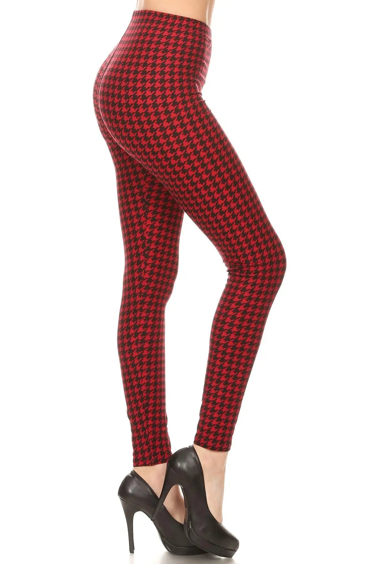 Hounds Tooth Print, High Rise, Fitted Leggings, With An Elastic Waistband Sunny EvE Fashion