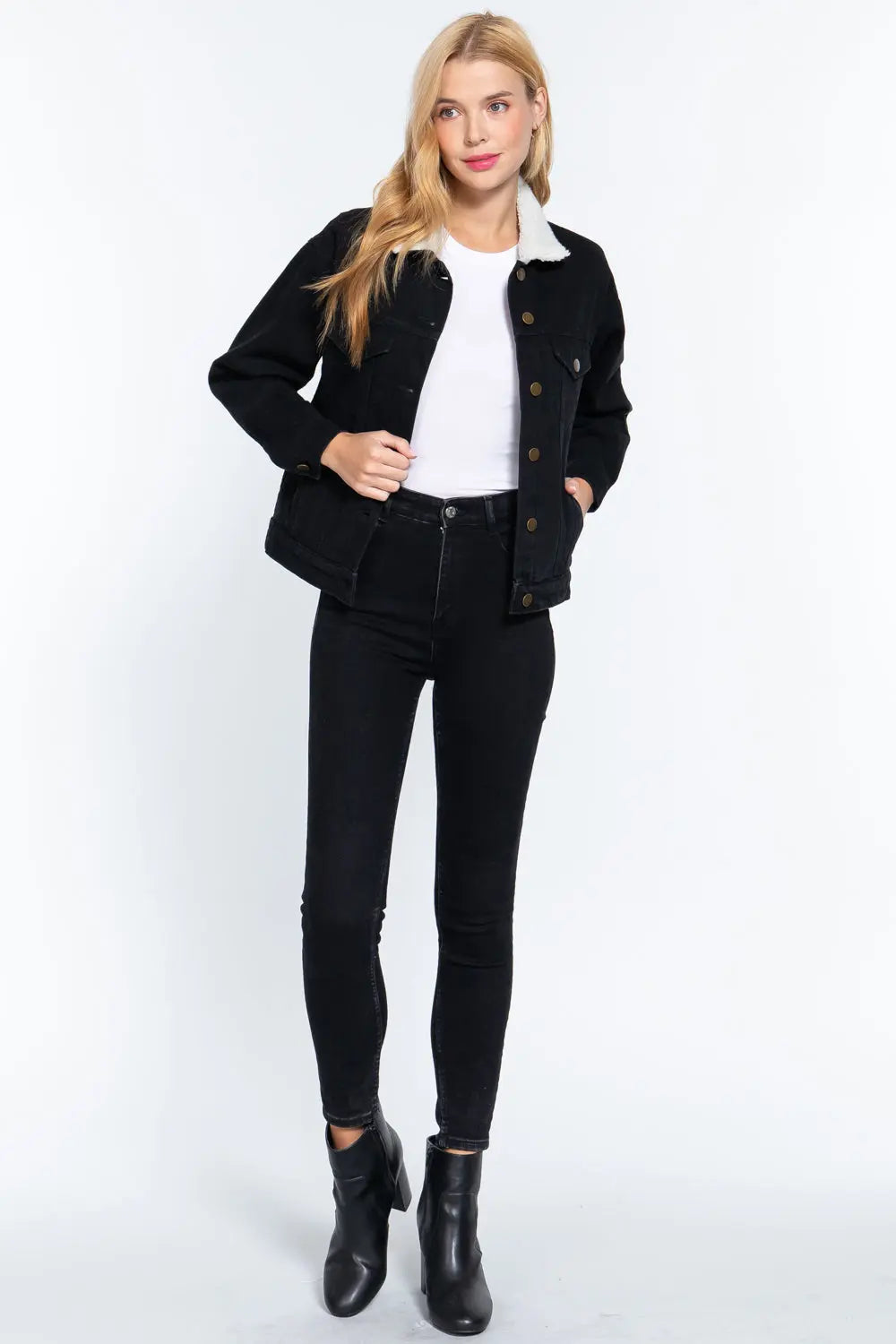 Inner Fur Black Oversized Denim Jacket Sunny EvE Fashion