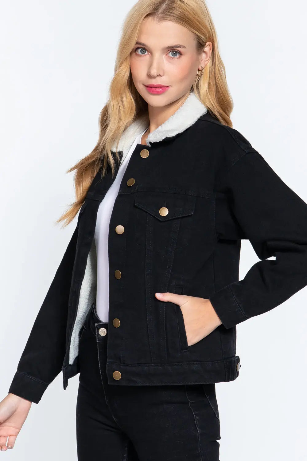 Inner Fur Black Oversized Denim Jacket Sunny EvE Fashion