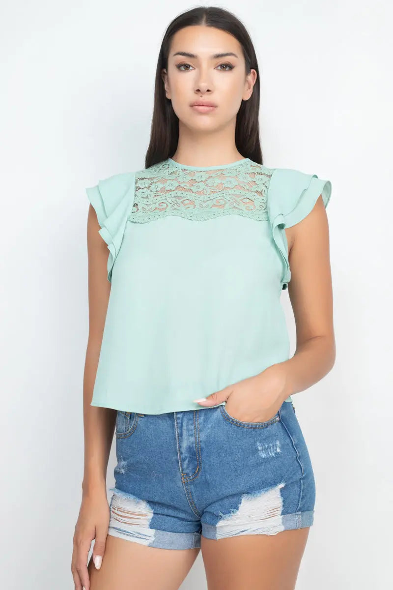 Lace Illusion Flutter Sleeves Top Sunny EvE Fashion
