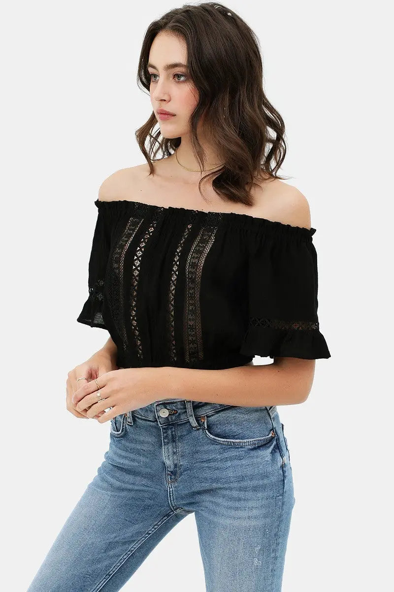 Lace Trim On The Front And Sleeves, Waist Band Cropped Top Sunny EvE Fashion