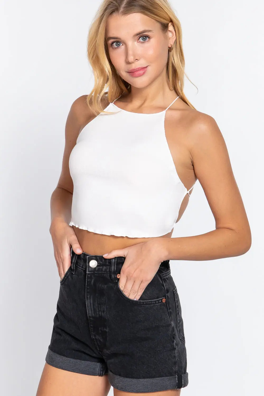 Lace Up Open Cross Back Crop Cami Sunny EvE Fashion