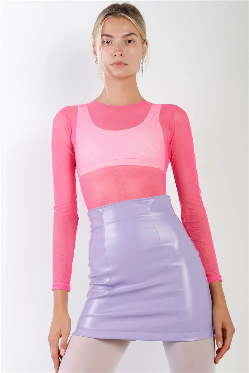Lavender Faux Leather High Waist Mini Skirt Sunny EvE Fashion