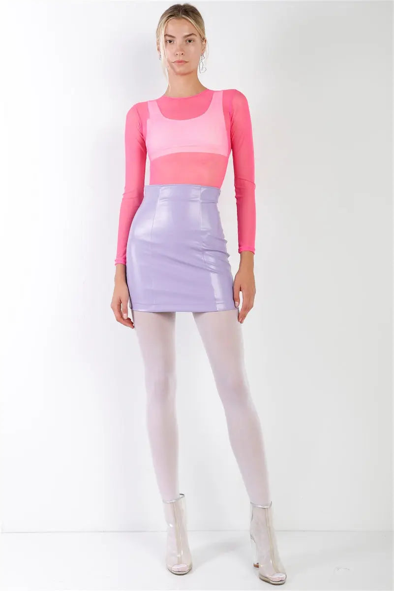 Lavender Faux Leather High Waist Mini Skirt Sunny EvE Fashion
