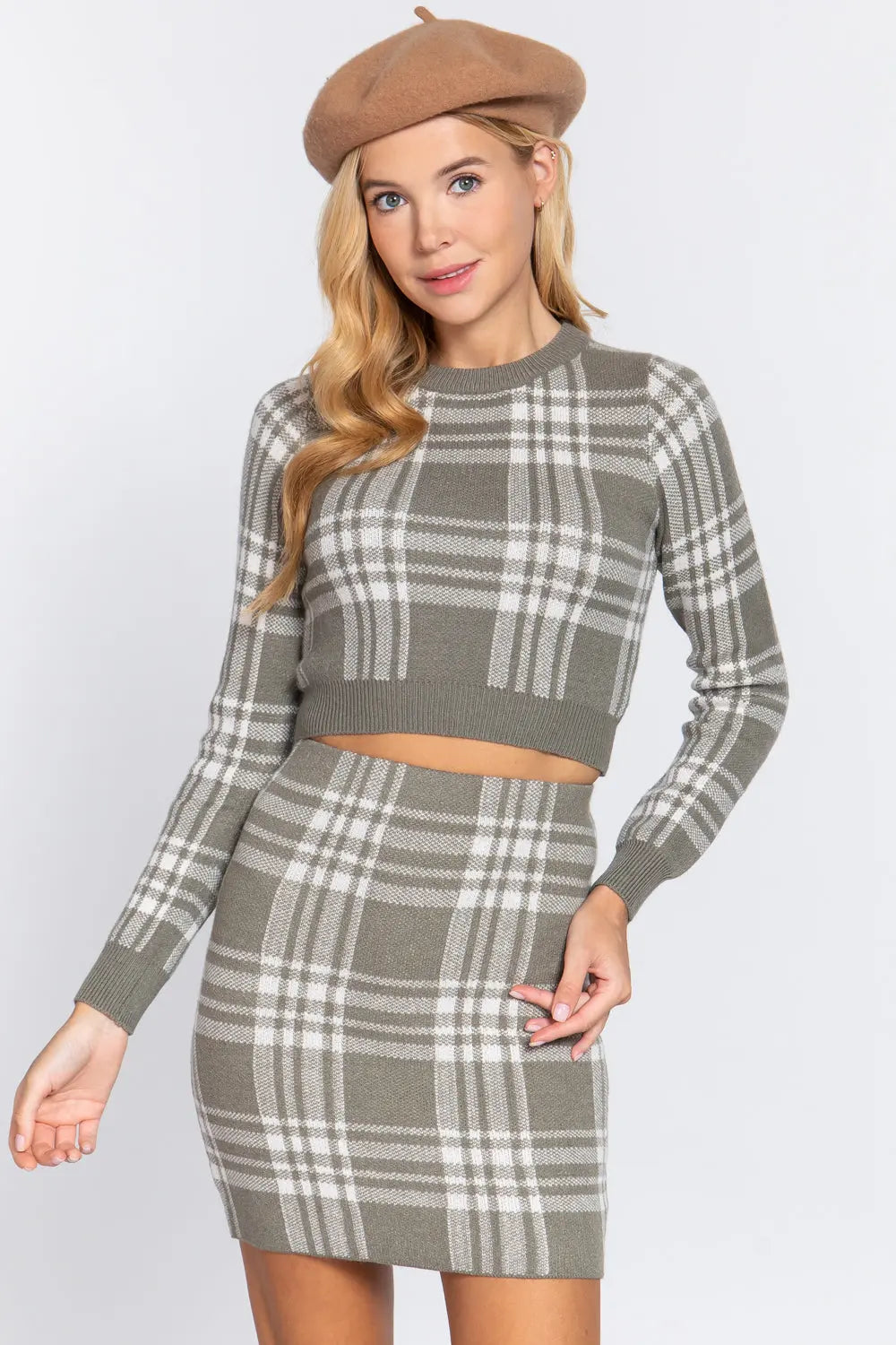 Long Slv Check Crop Sweater Sunny EvE Fashion