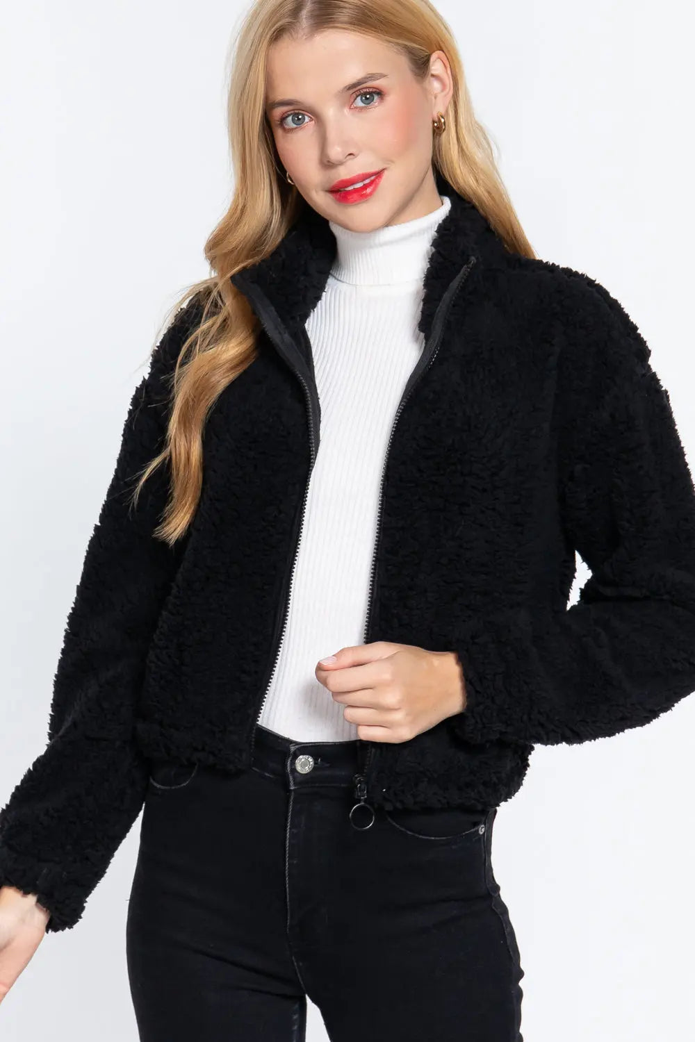 Long Slv Faux Fur Zip-up Jacket Sunny EvE Fashion