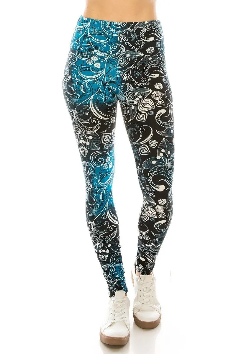 Long Yoga Style Banded Lined Multi Printed Knit Legging With High Waist Sunny EvE Fashion