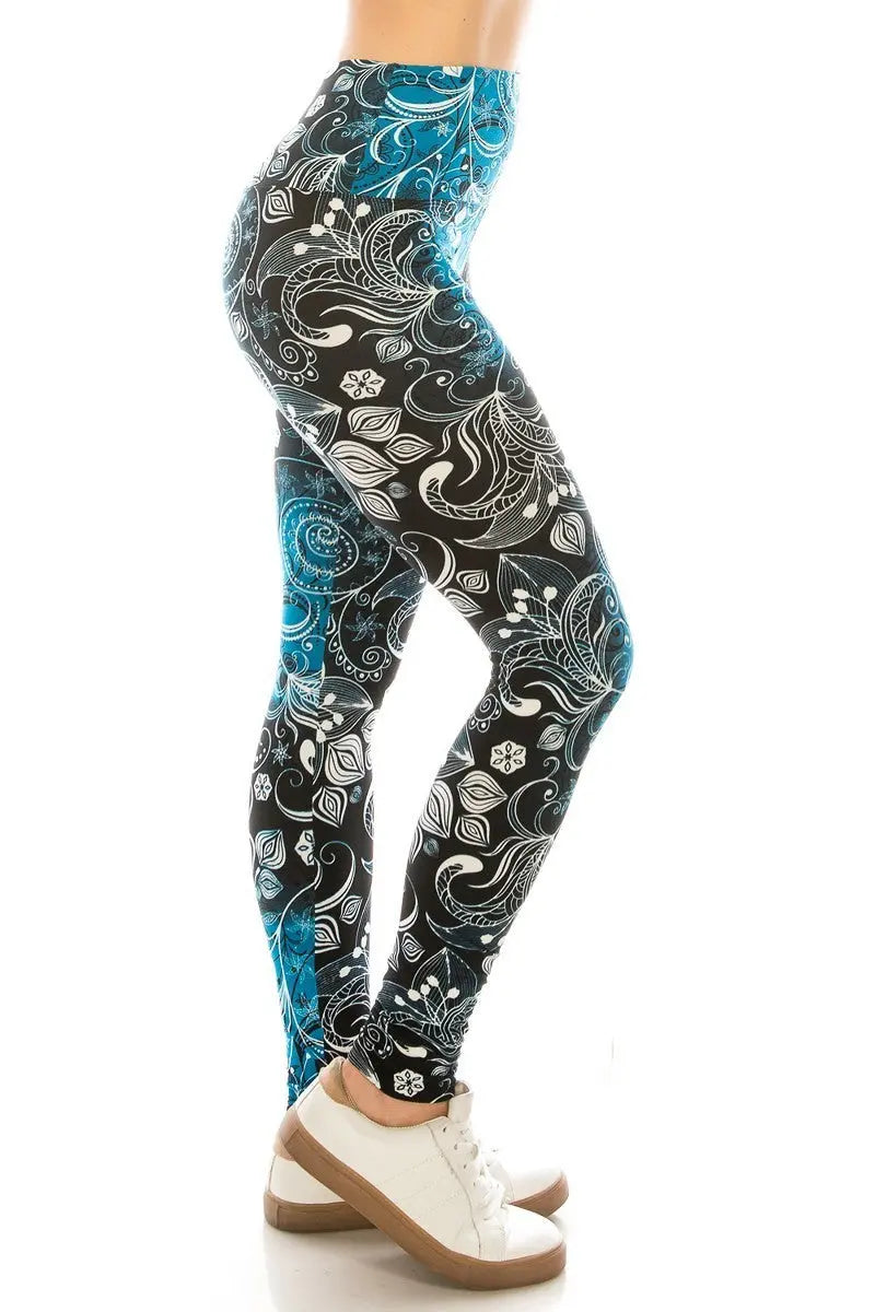 Long Yoga Style Banded Lined Multi Printed Knit Legging With High Waist Sunny EvE Fashion
