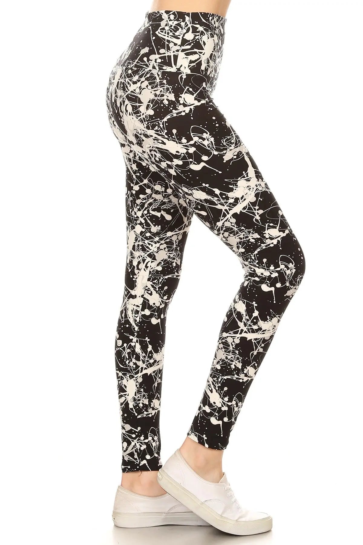 Long Yoga Style Banded Lined Paint Splatters Printed Knit Legging With High Waist Sunny EvE Fashion