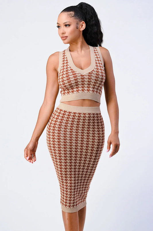 Luxe Gingham Rib Knit Top And Skirt Sets Sunny EvE Fashion