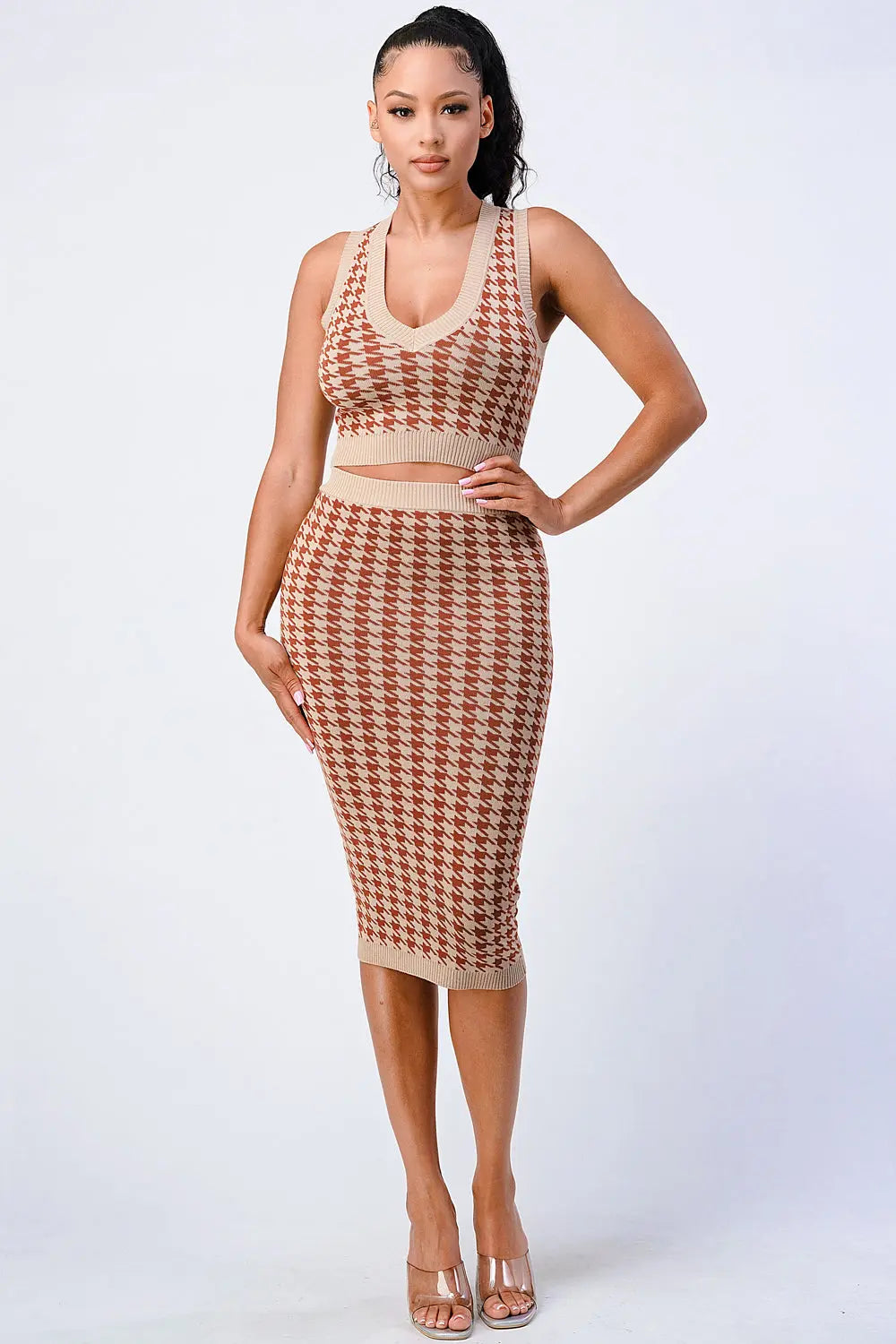 Luxe Gingham Rib Knit Top And Skirt Sets Sunny EvE Fashion