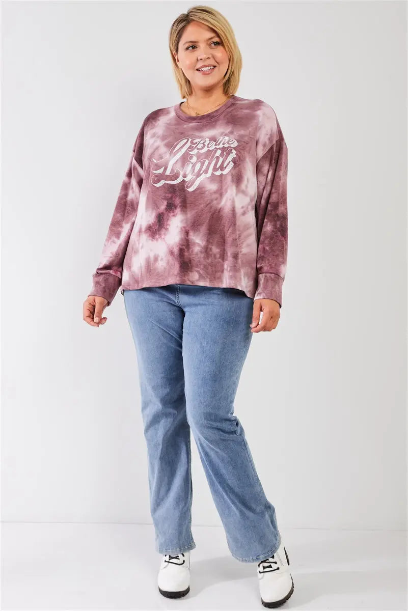 Mauve & Purple Tie-dye Bleach Effect Graphic Print Detail Long Sleeve Sweatshirt Sunny EvE Fashion